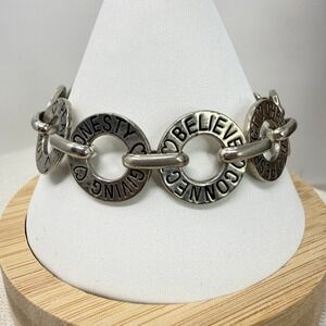 Cookie Lee Inspirational Bracelet Words‎ Hearts Toggle Clasp Silver Tone